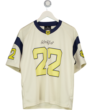 BROKEN PLANET Cream / Yellow 22 Football Jersey T-shirt UK S