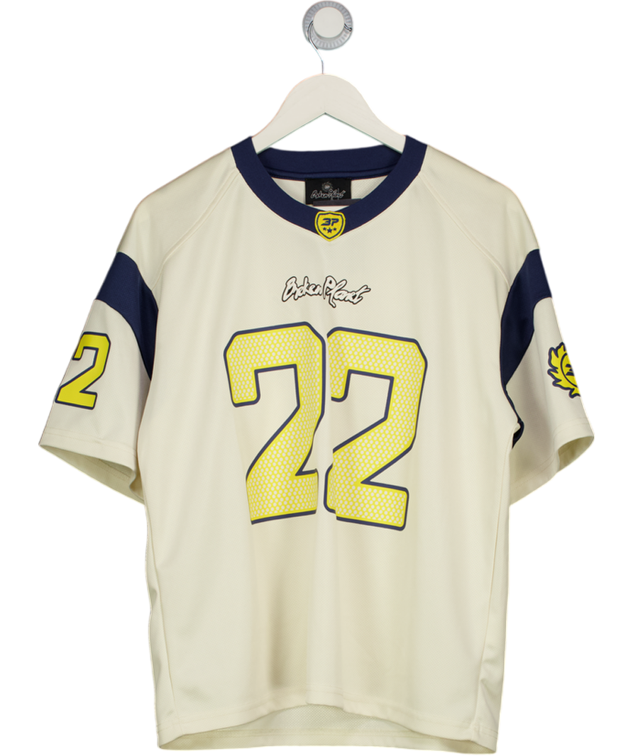 BROKEN PLANET Cream / Yellow 22 Football Jersey T-shirt UK S