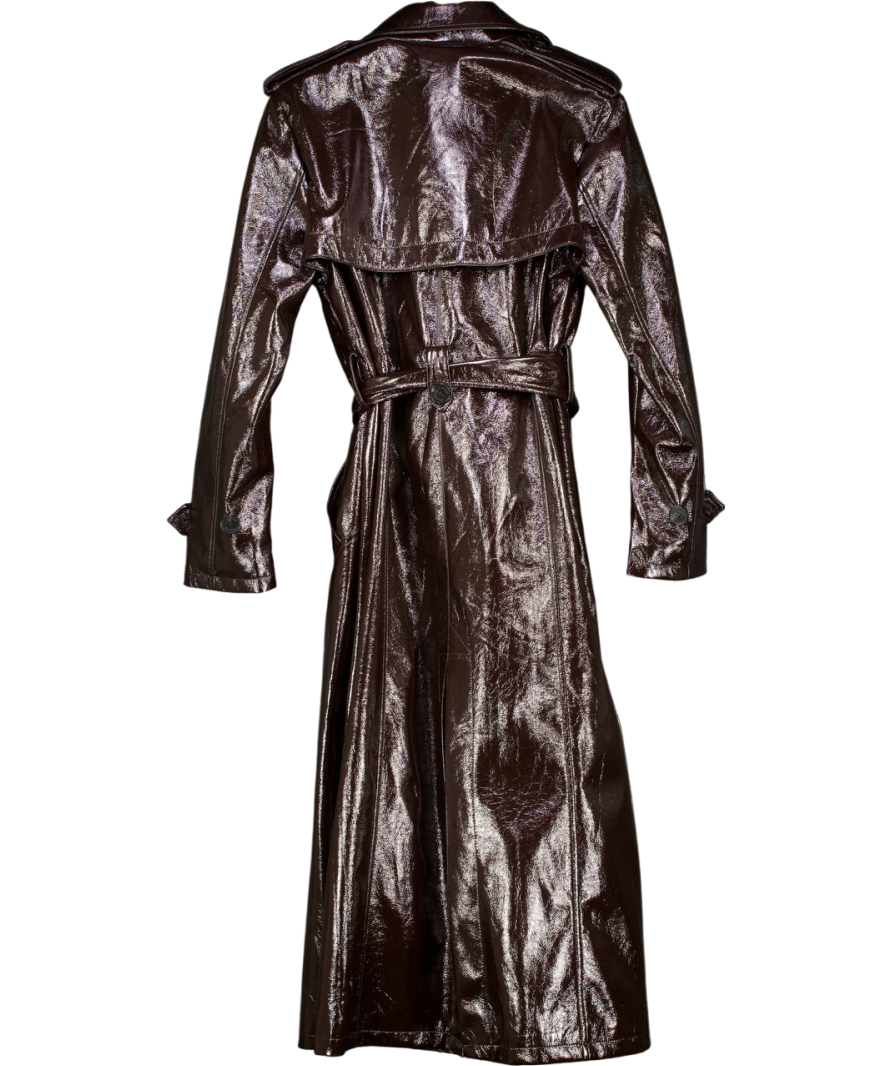 Karen Millen Brown High Shine Faux Leather Trench Coat UK 10