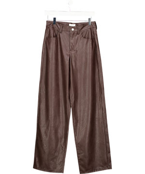 Topshop Faux Leather Straight Trousers In Brown UK 8