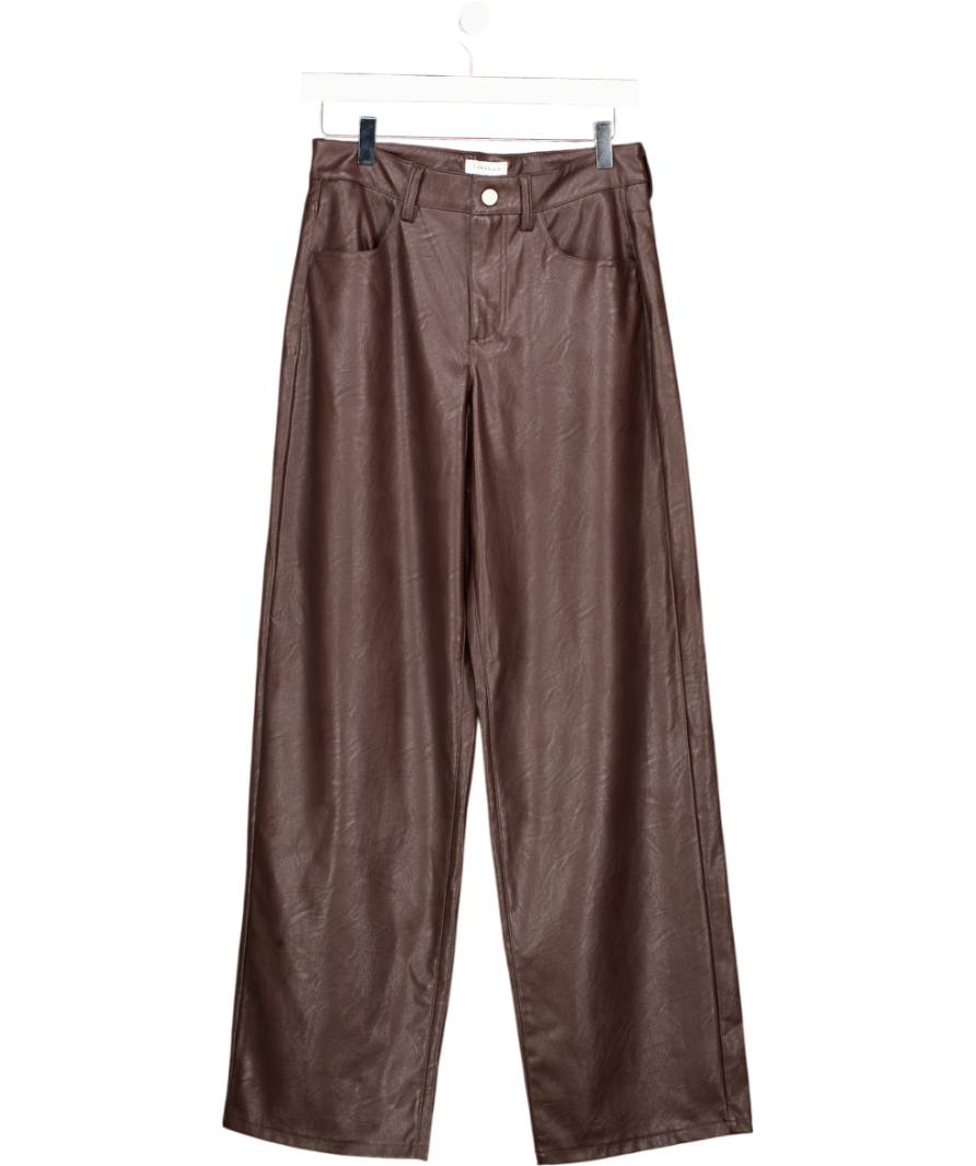 Topshop Faux Leather Straight Trousers In Brown UK 8