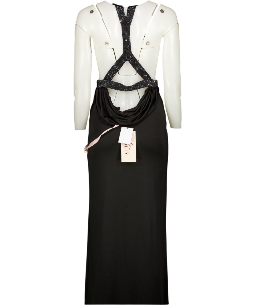 OH POLLY Teodora Cowl-neck Thigh-high Gown In Black UK 8