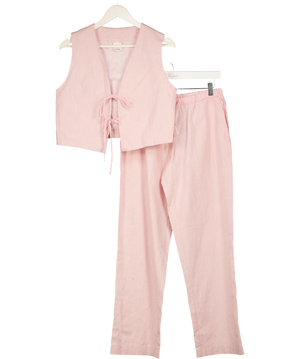 HYPHEN 2-piece Baby Pink Linen Blend Waistcoat Top & Trouser Set UK 12