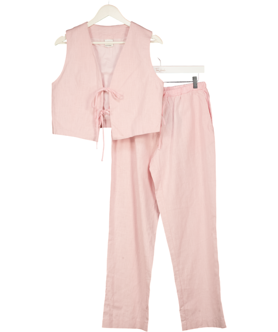 HYPHEN 2-piece Baby Pink Linen Blend Waistcoat Top & Trouser Set UK 12