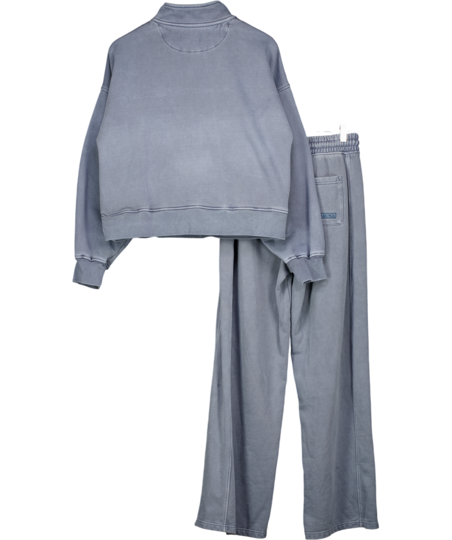 LOUNGE 2-piece Washed Denim Blue Zip Sweatshirt & Straight Leg Jogger Set UK M