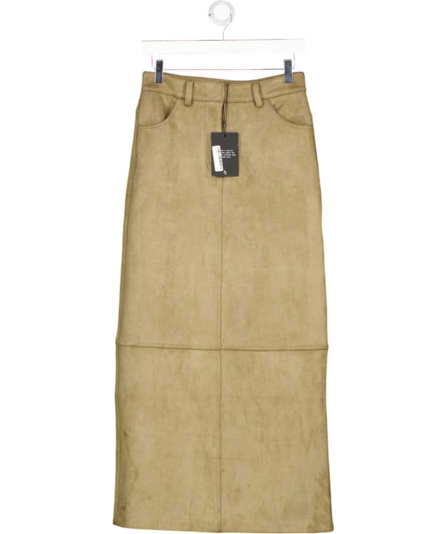 4th & Reckless Lorna Olive Green Faux Suede Maxi Skirt UK 8