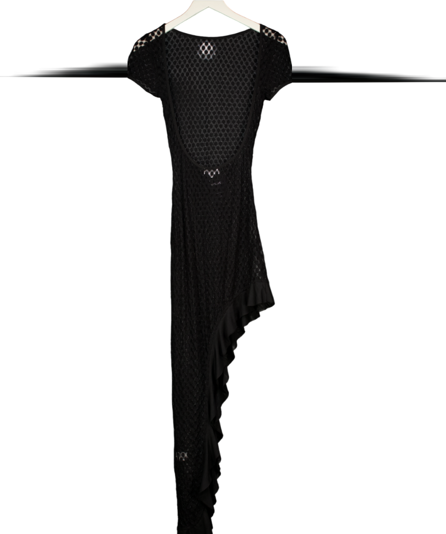 SUPERDOWN Black Spot Mesh Asymmetric Maxi Dress UK S