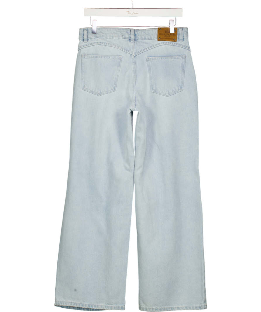 JUICY COUTURE Blue Bleached Denim Distressed Wide Leg Jeans W26