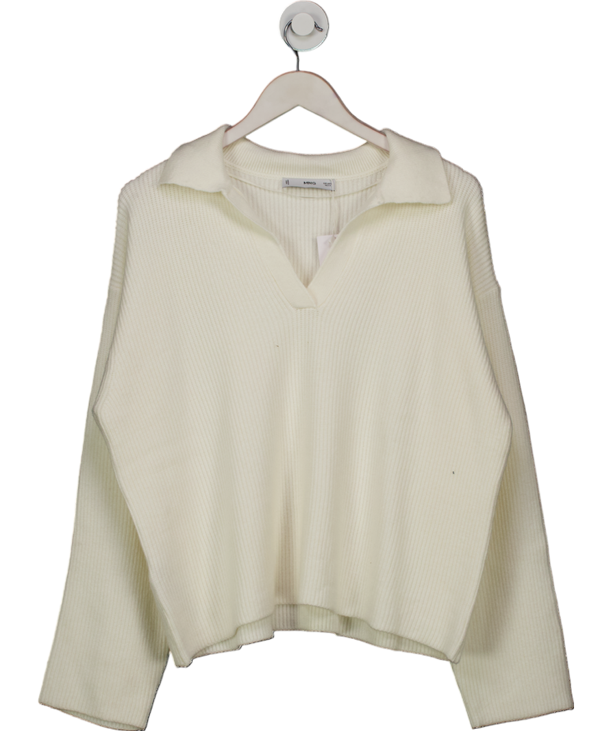 MANGO Cream Knitted Polo-neck Sweater UK L