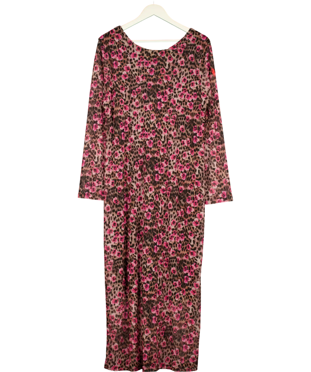 SCAMP & DUDE Pink / Leopard Paradise Cheetah Mesh Midi Dress UK 20