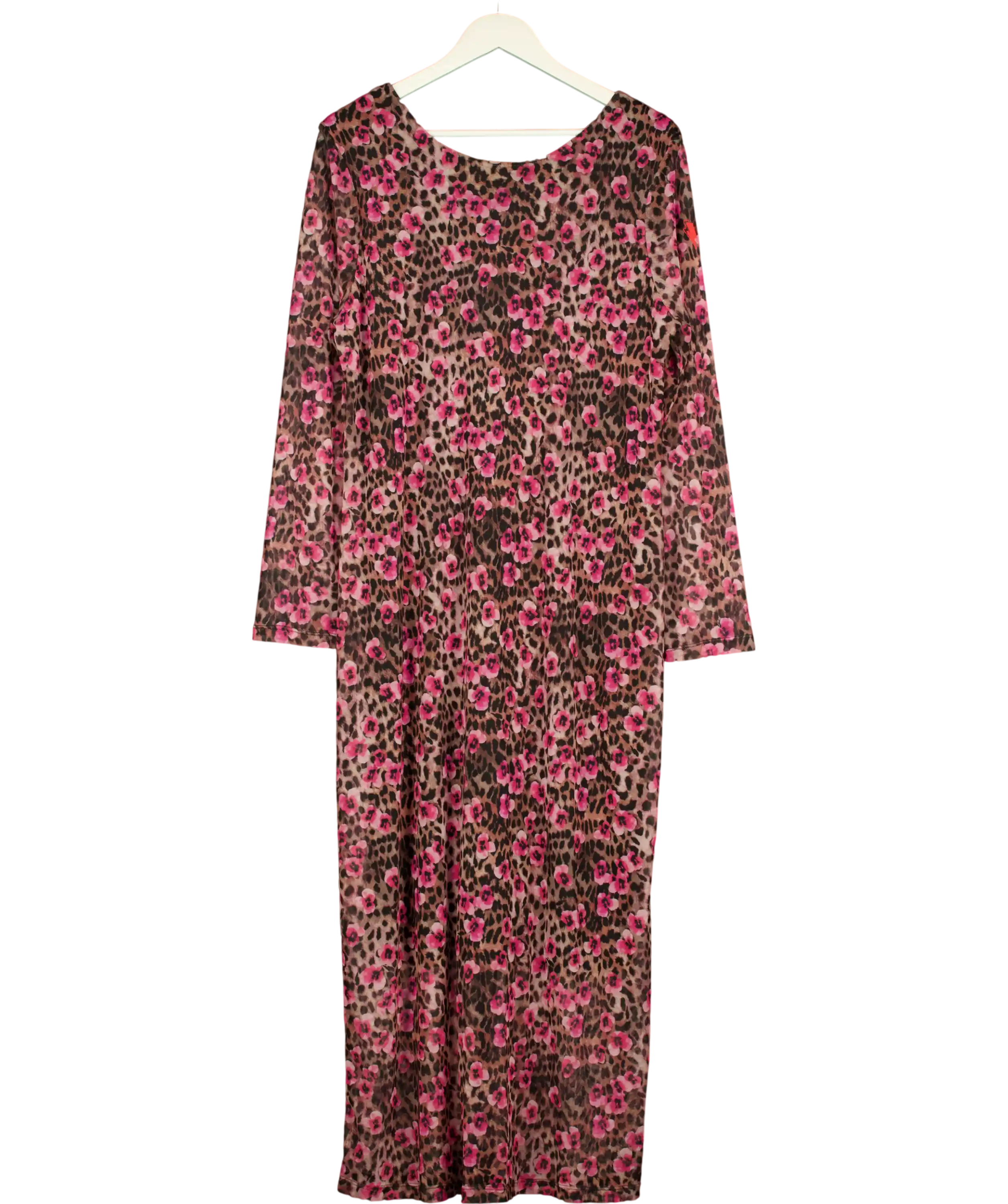 SCAMP & DUDE Pink / Leopard Paradise Cheetah Mesh Midi Dress UK 20