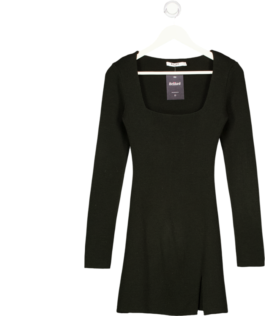 NA-KD Black Long Sleeve Mini Dress UK XS