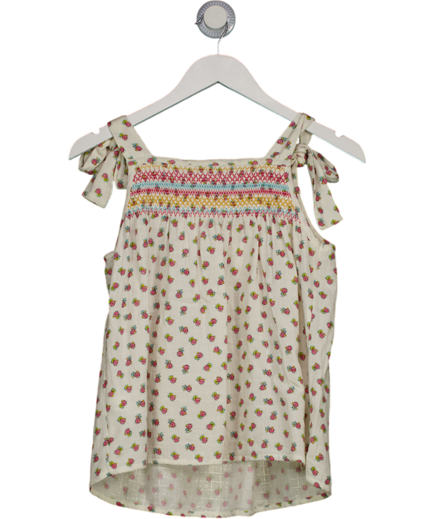 WYSE LONDON White Floral Smocked Tie Shoulder Cami Top Sz1 UK 8