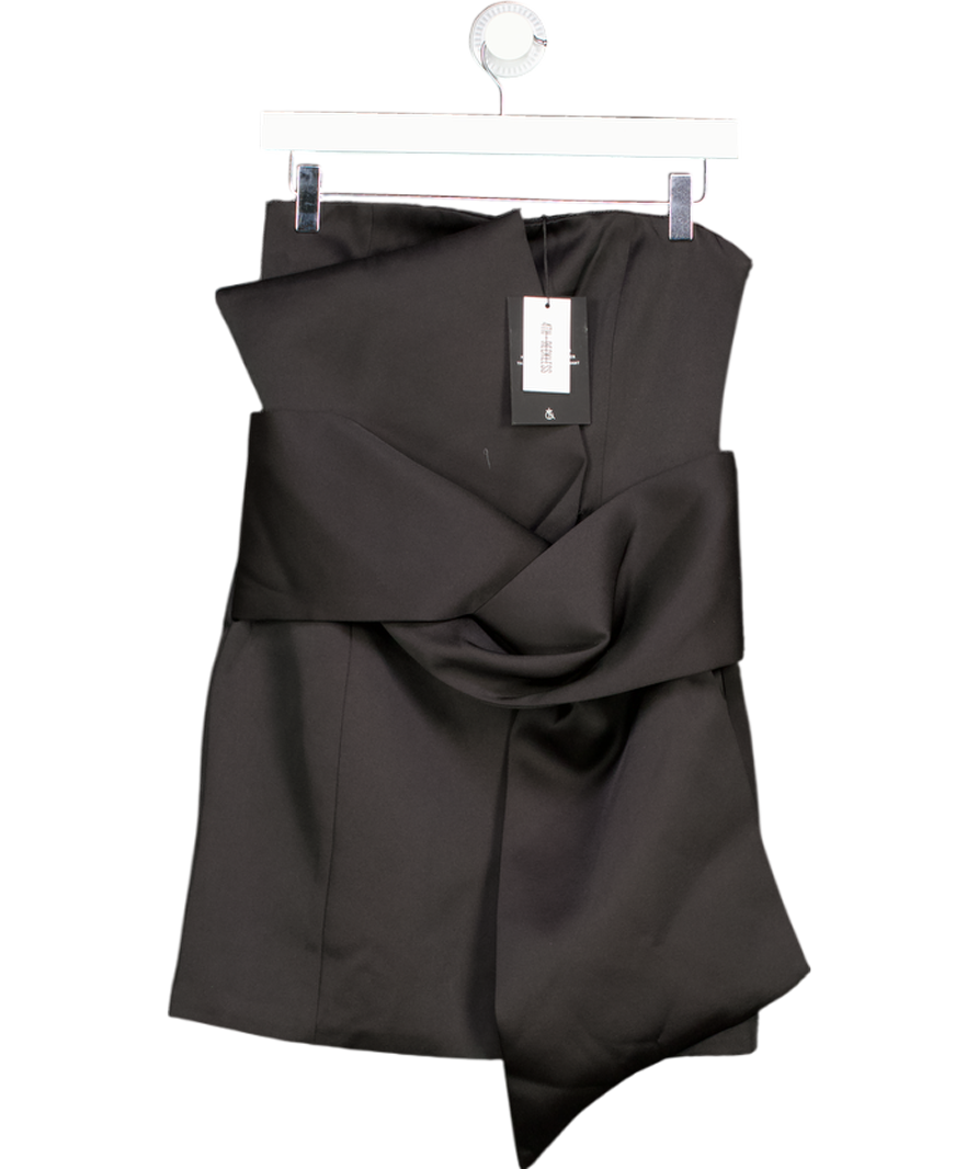 4th & Reckless Simone Black Bow-front Satin Mini Dress UK 6