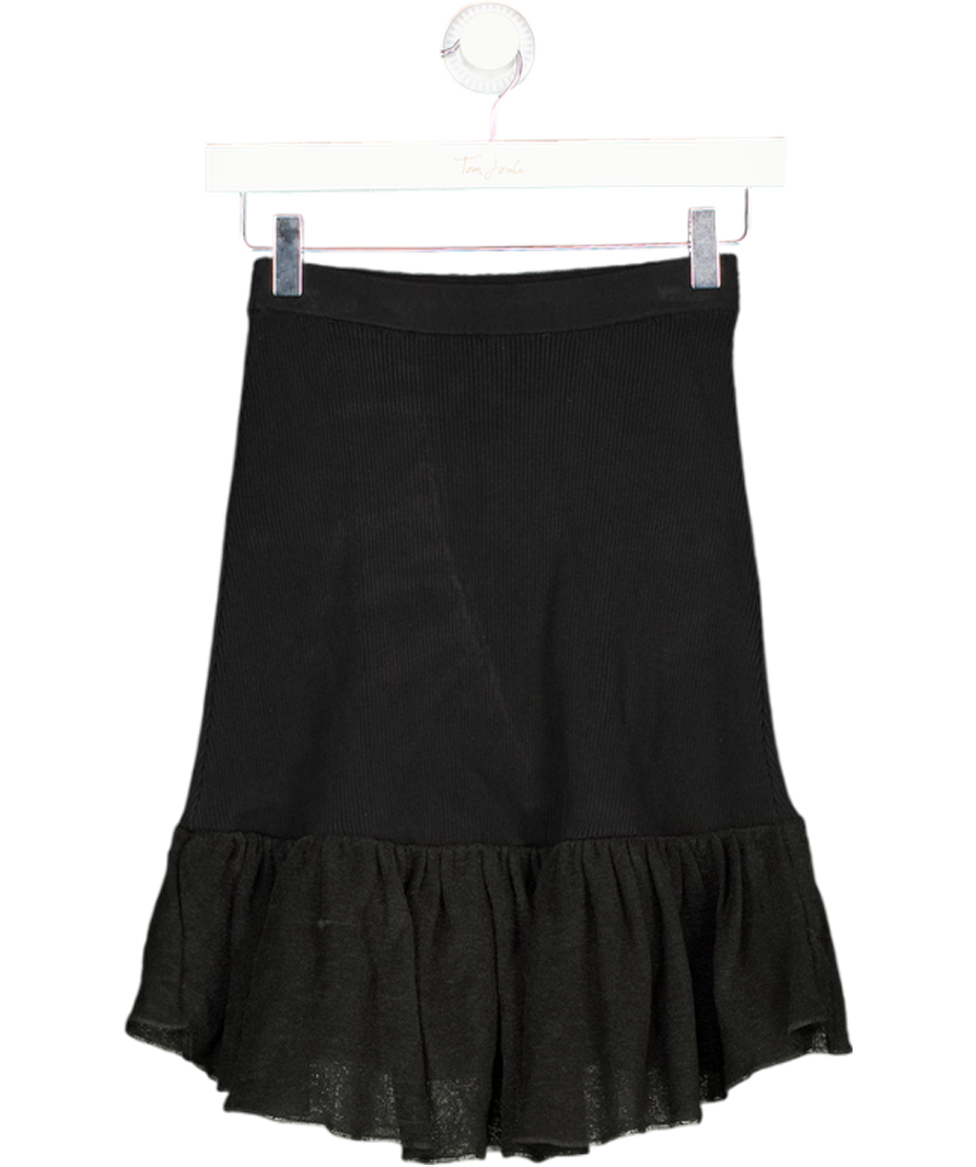 SANDRO PARIS Black Ruffled Ribbed-knit Mini Skirt Sz0 UK XS