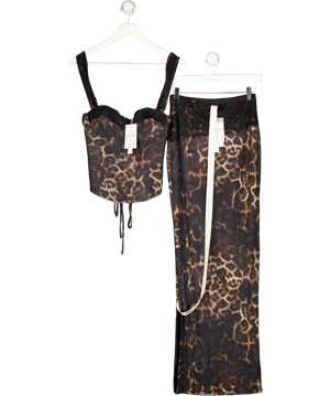 Mars the Label 2 Piece Jayde Brown Leopard Print Corset And Maxi Skirt Set UK 8