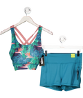 Two-Fit Green Tropical Bahamas Double Sports Bra And Shorts Set UK M