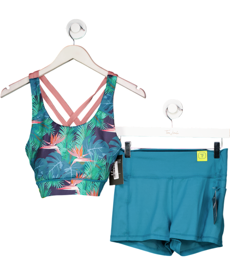 Two-Fit Green Tropical Bahamas Double Sports Bra And Shorts Set UK M