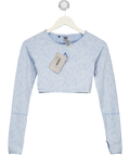 GYMSHARK Blue Fleur Textured Long Sleeve Crop Top UK XS