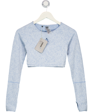 GYMSHARK Blue Fleur Textured Long Sleeve Crop Top UK XS