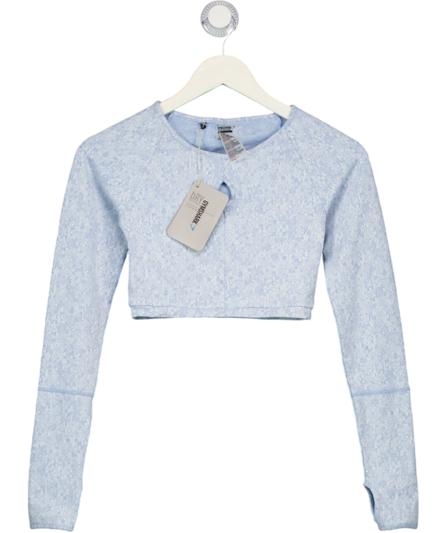 GYMSHARK Blue Fleur Textured Long Sleeve Crop Top UK XS