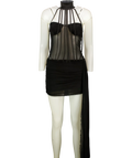 Miss Rosier Ivona Black Halterneck Ribbon Design Mini Dress UK S