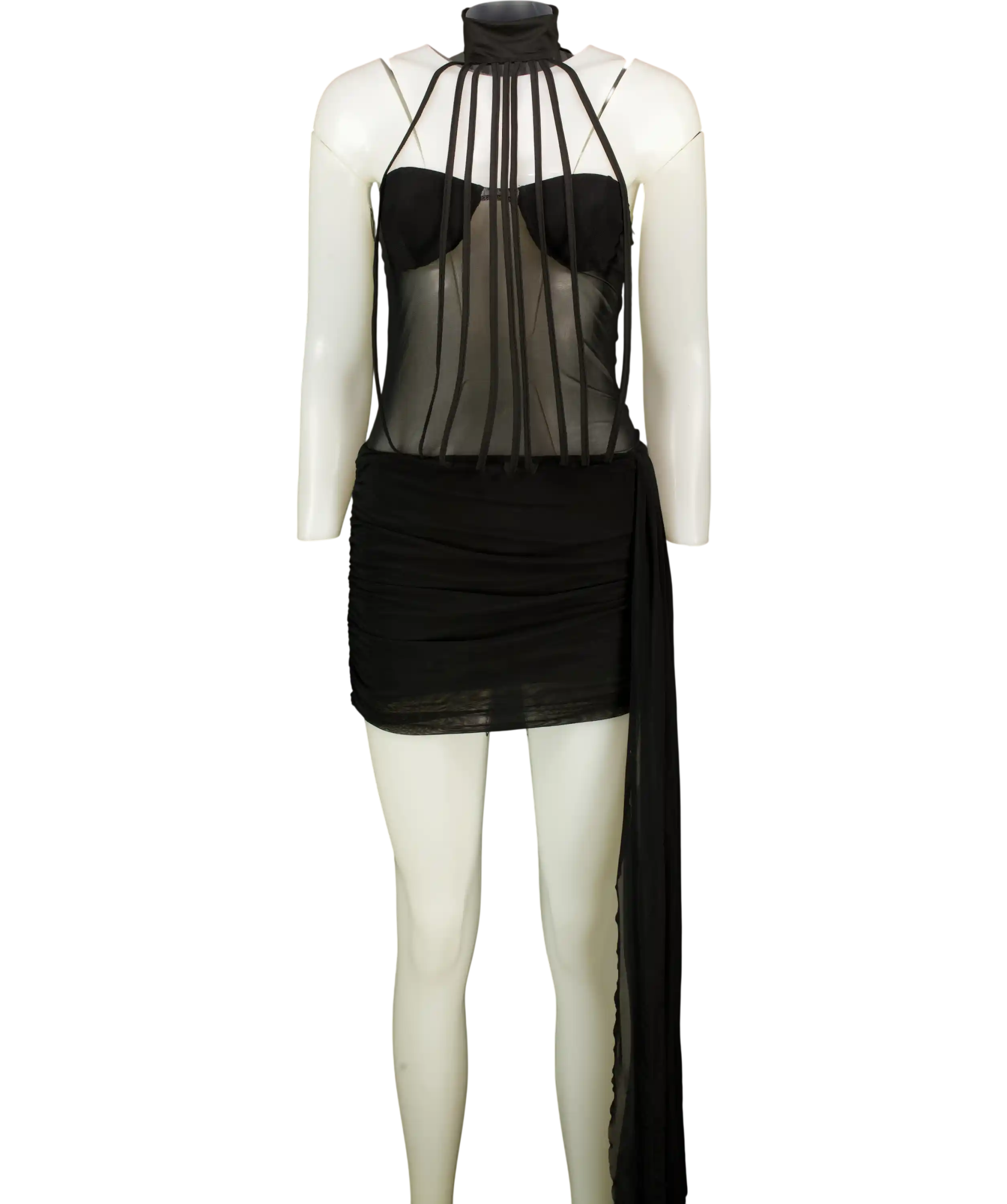 Miss Rosier Ivona Black Halterneck Ribbon Design Mini Dress UK S