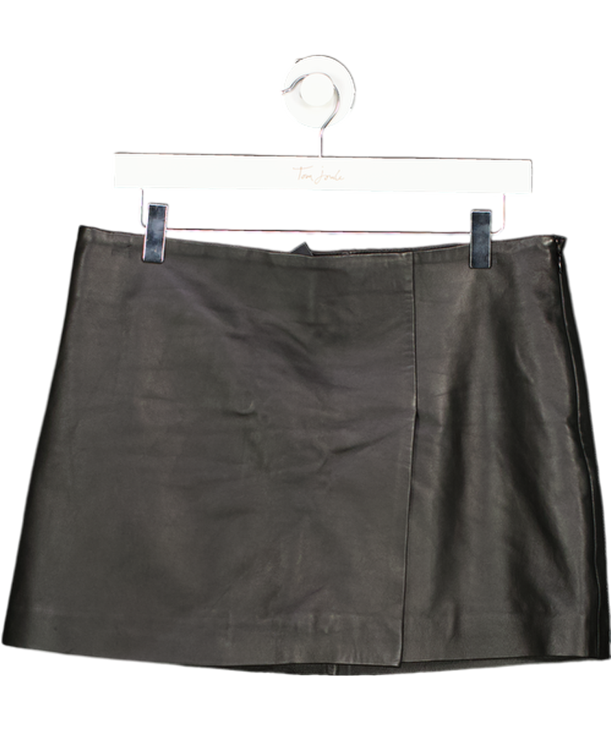 H&M Black Soft Real Leather Slit Mini Skirt UK 12