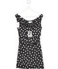 LPA Black Ruched Mesh Polka Dot Mini Dress UK XXS