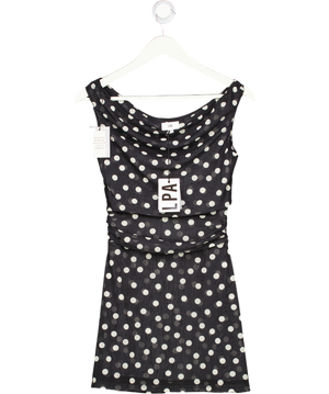 LPA Black Ruched Mesh Polka Dot Mini Dress UK XXS
