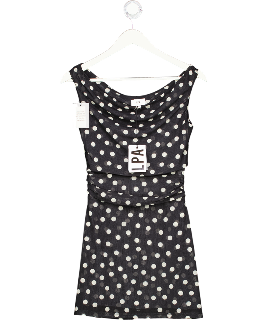 LPA Black Ruched Mesh Polka Dot Mini Dress UK XXS