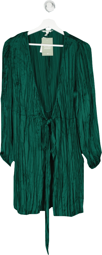 H&M Green Balloon Sleeve Wrapover Dress UK M