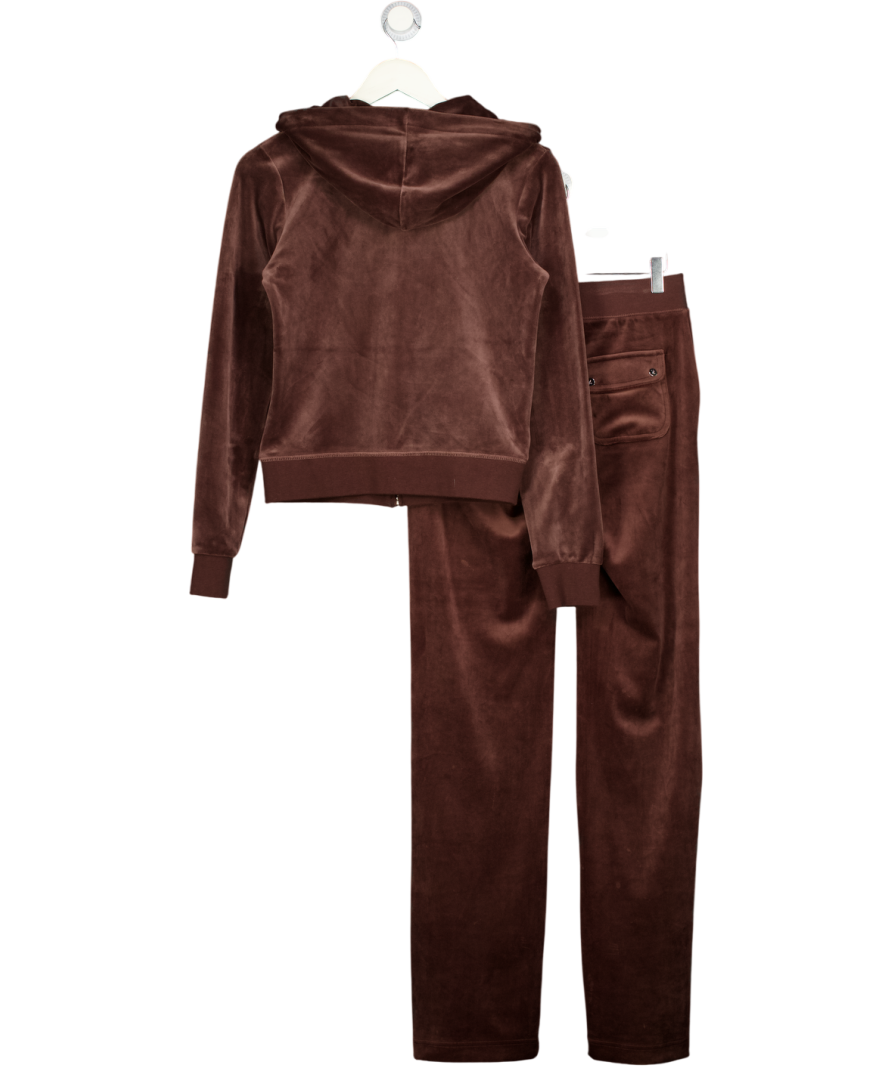JUICY COUTURE 2-piece Chocolate Brown Embroidered Logo Velour Tracksuit Set UK S
