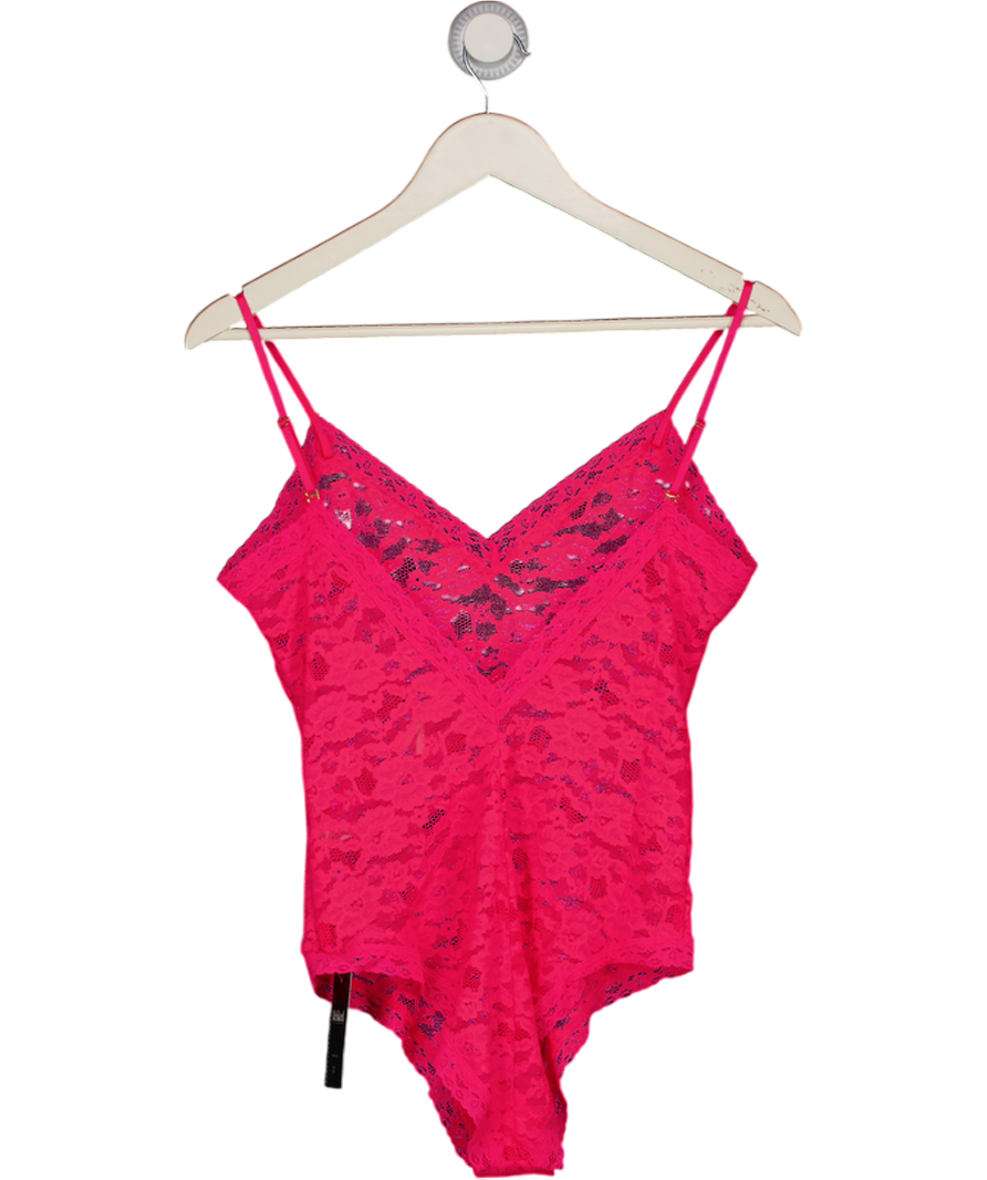 ANTHROPOLOGIE Sabrina V-neck Lace Bodysuit In  Vibrant Coral Pink UK M