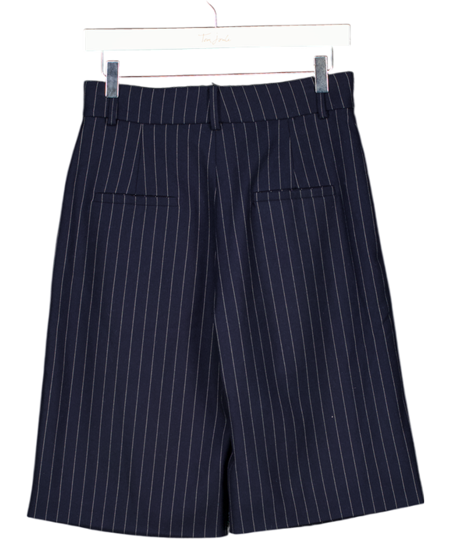 DE SAVARY LONDON Navy Blue Pinstripe Longer Length Tailored Bermuda Shorts UK S