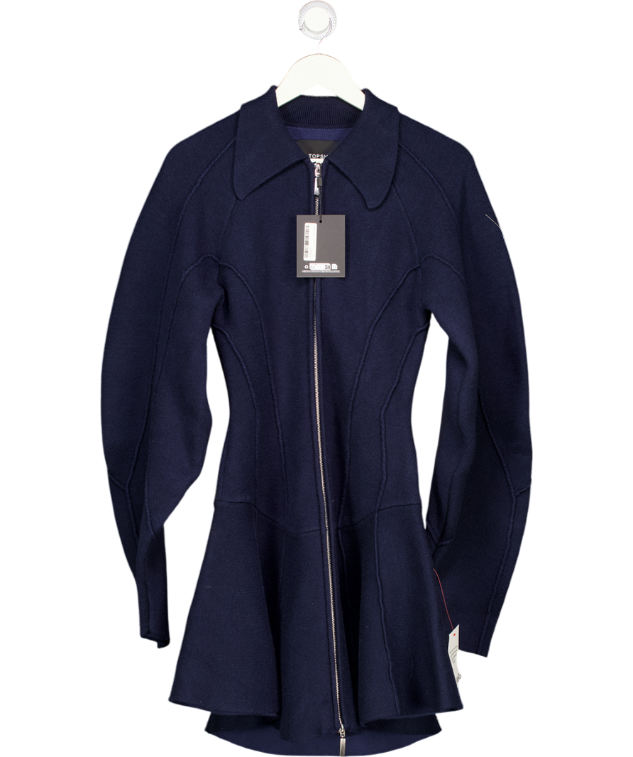 TOPSHOP X Tolu Coker Knitted Ovoid Sleeve Structured Dress In Navy Blue UK S