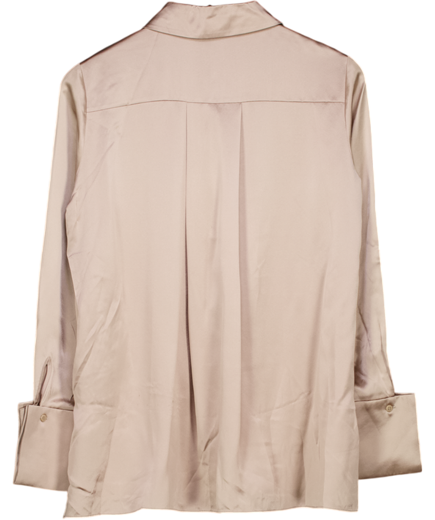 REISS Beige Hailey Silk Double-cuff Button-through Shirt UK 8