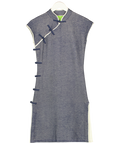 SHANGHAI TANG Blue Qipao Knit Midi Dress It40 UK 8