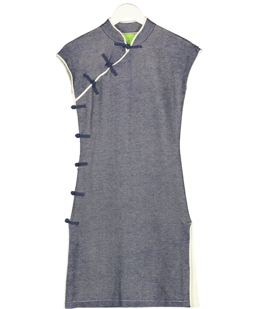 SHANGHAI TANG Blue Qipao Knit Midi Dress It40 UK 8