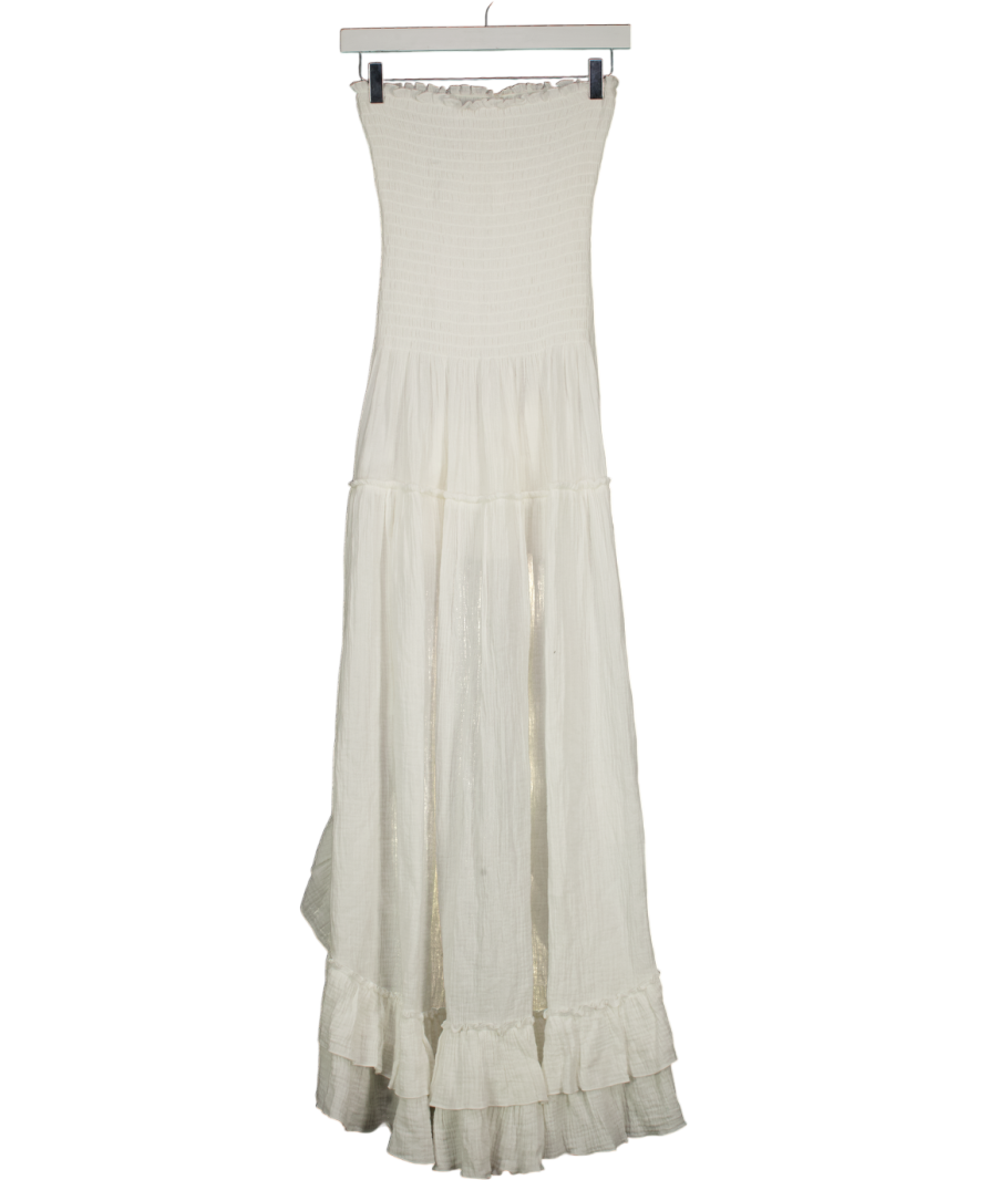 AAVELLE White 100% Cotton Shirred High Low Dress UK XS/S