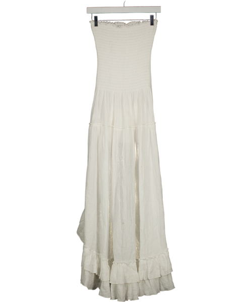 AAVELLE White 100% Cotton Shirred High Low Dress UK XS/S
