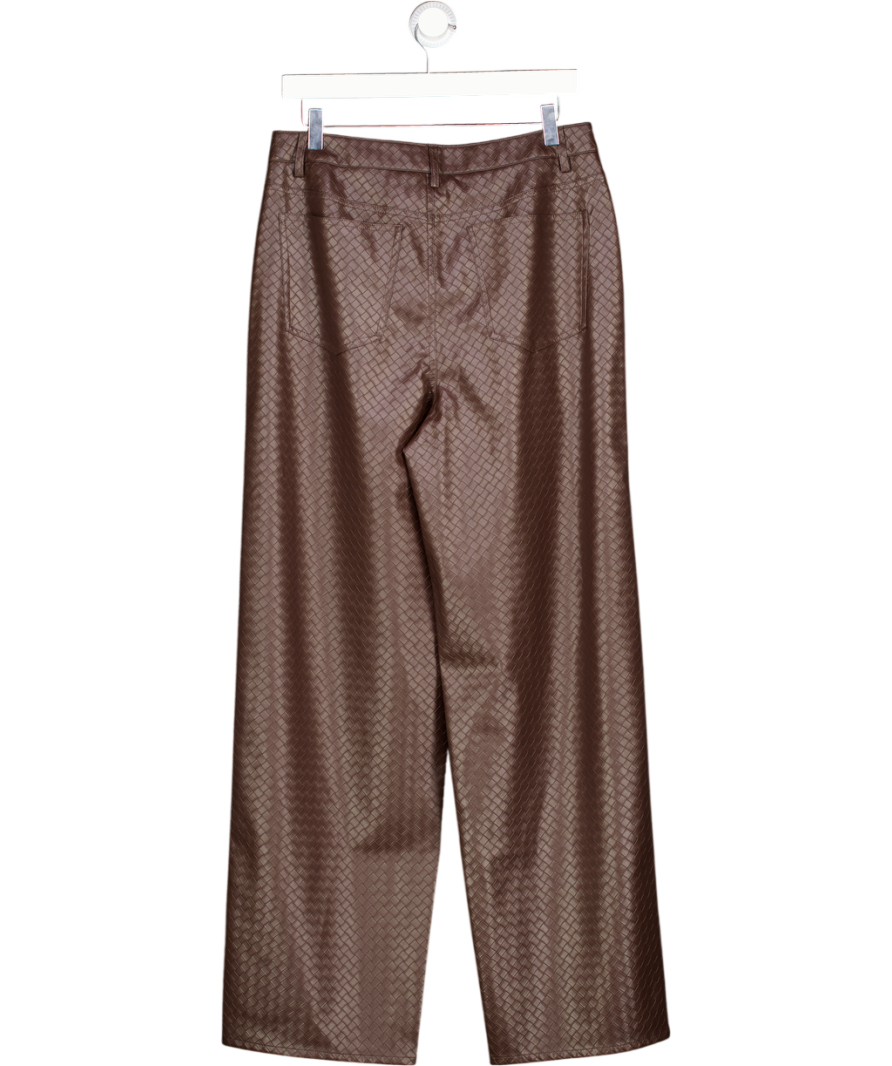 ROTATE Woven Detail Wide Leg 5 Pocket Trousers Dark Brown UK 10