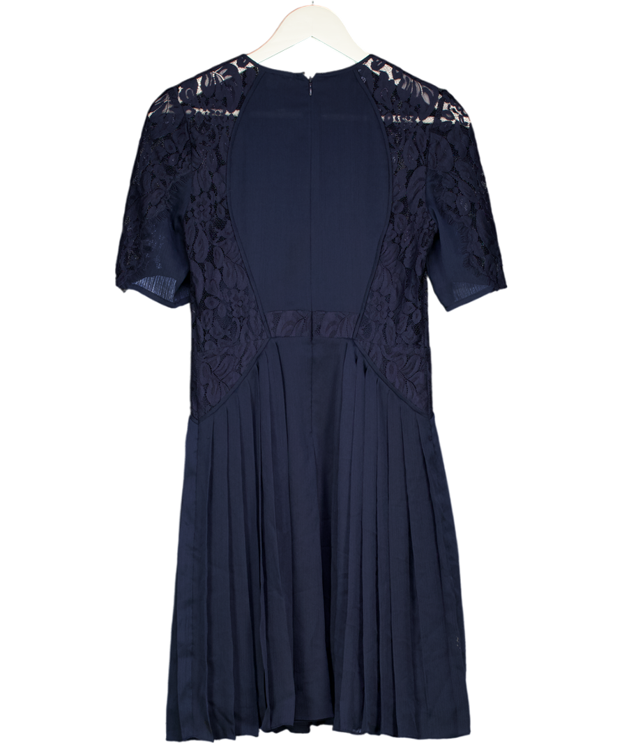 Whistles Navy Blue Lace Detail Pleated Mini Dress UK 10