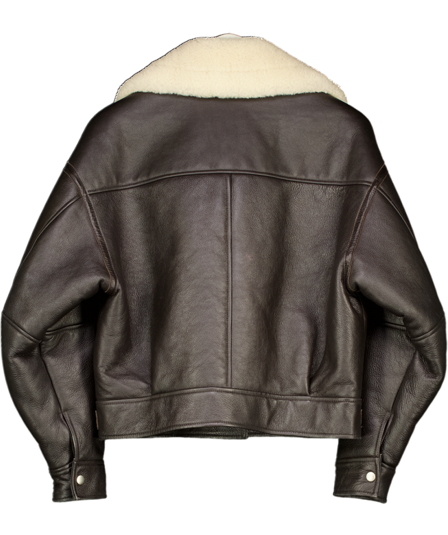 TWENTY FALL Deep Brown Anna 100% Premium Shearling Leather Bomber UK XS