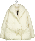 4th & Reckless Cream Collared Wrap Belted Puffer Jacket In Ecru UK 12