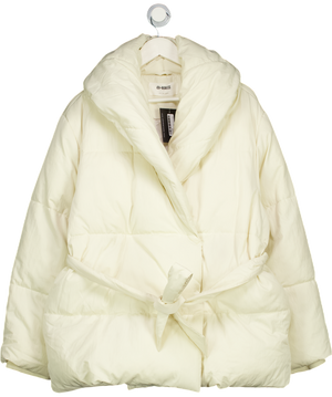 4th & Reckless Cream Collared Wrap Belted Puffer Jacket In Ecru UK 12