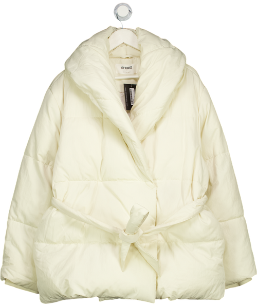 4th & Reckless Cream Collared Wrap Belted Puffer Jacket In Ecru UK 12