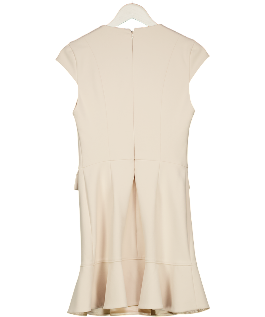 ELISABETTA FRANCHI Cream / Gold Chain Detail Crepe Peplum Hem Mini Dress UK 10
