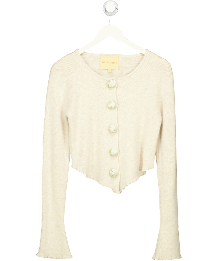 Bubish Beige Rosette Cashmere Blend Knit Cardigan UK S