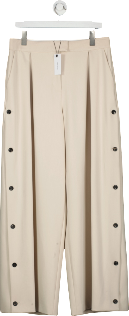 Karen Millen Beige Tailored Pleated Button Detail Straight Leg Trousers UK 12